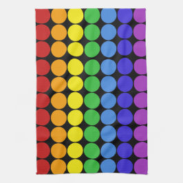 Regenboogcirkels met zwarte stippen theedoek