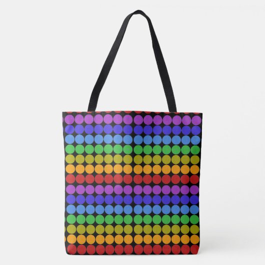 Regenboogcirkels met zwarte stippen tote bag (Voorkant)