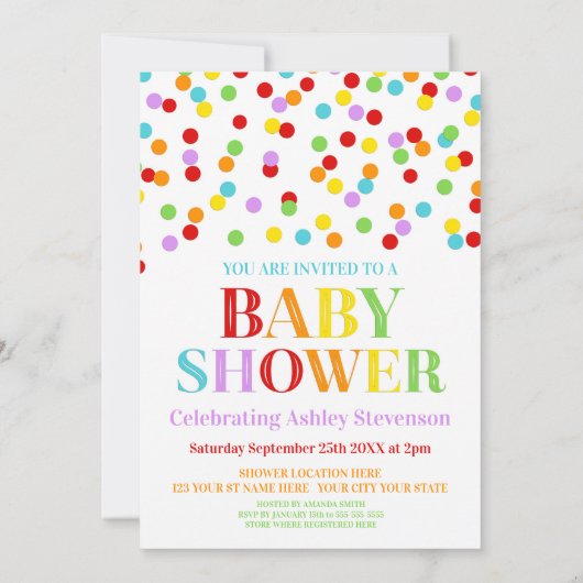 RegenboogConfetti Baby shower Kaart (Achterkant)