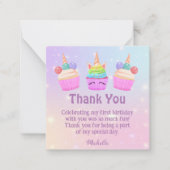 regenboogcupcakes dank je meisje 1 verjaardag notitiekaartje (Voorkant)