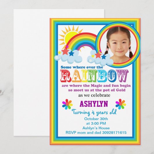 Regenboogdag fotouitnodiging van je kind kaart (Voorkant / Achterkant)