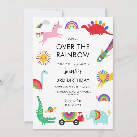 Regenboogdieren - uitnodiging op zaterdag (Voorkant)