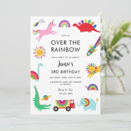 Regenboogdieren - uitnodiging op zaterdag (Staand voorkant)