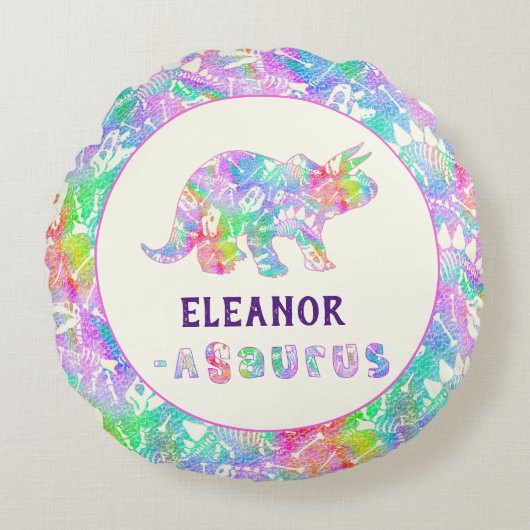 Regenboogdinosaurus Fossiele Kinderen Rond Kussen (Voorkant)