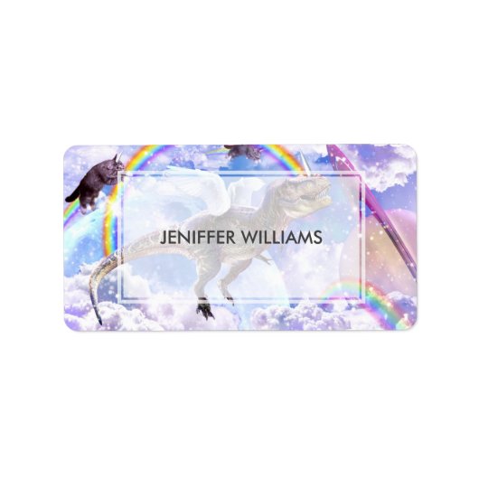Regenboogdinosaurus unicorn dinocorn etiket (Voorkant)