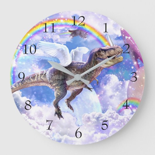 Regenboogdinosaurus unicorn dinocorn grote klok (Voorkant)