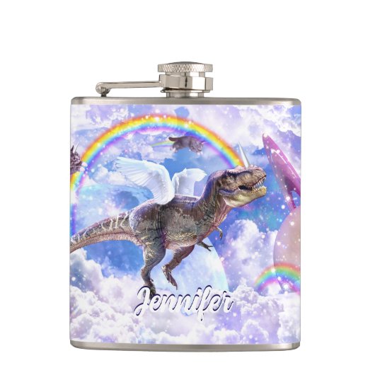 Regenboogdinosaurus unicorn dinocorn heupfles (Voorkant)