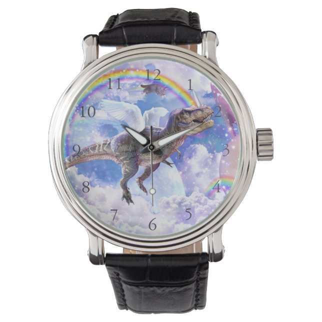 Regenboogdinosaurus unicorn dinocorn horloge (Voorkant)