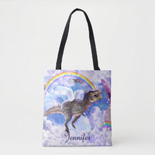 Regenboogdinosaurus unicorn dinocorn tote bag
