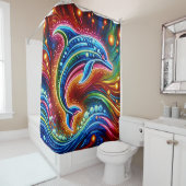 Regenboogdolfijn: oceaangloed douchegordijn (In situ)