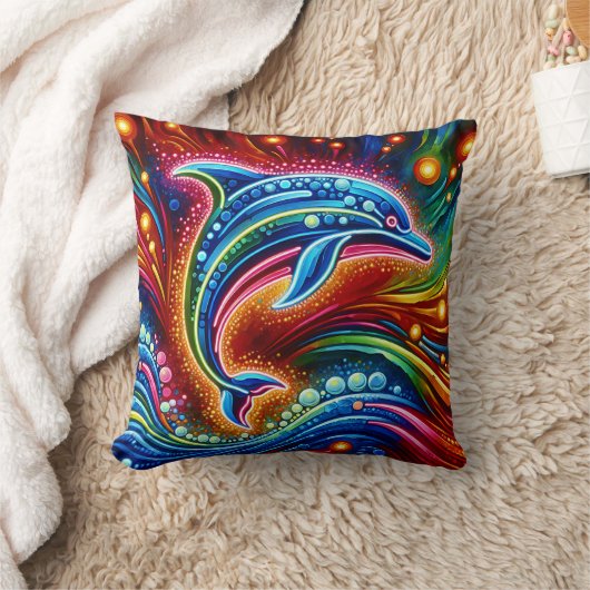 Regenboogdolfijn: oceaangloed kussen (Deken)