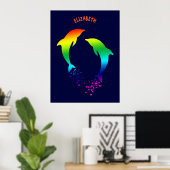 regenboogdolfijnen met bubbels poster (Thuiskantoor)