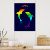 regenboogdolfijnen met bubbels poster (Keuken)