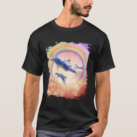 Regenboogdolfijnen zwemmen in wolken t-shirt (Voorkant)