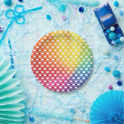 Regenboogdot Papieren Bordje (Feest)