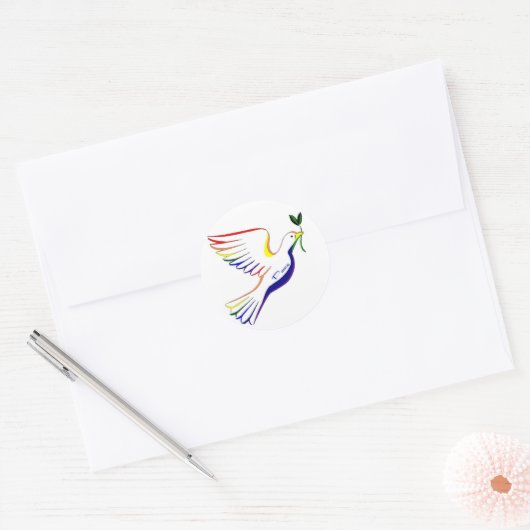 Regenboogdove Ronde Sticker (Envelop)