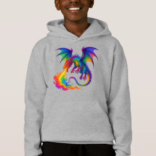 Regenboogdraak ademt kleurrijke vlammen fantasie