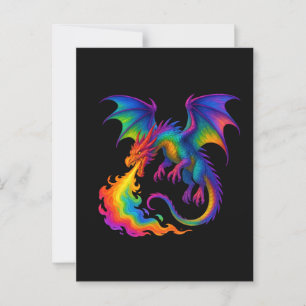 Regenboogdraak ademt kleurrijke vlammen fantasie briefkaart