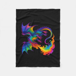 Regenboogdraak ademt kleurrijke vlammen fantasie fleece deken
