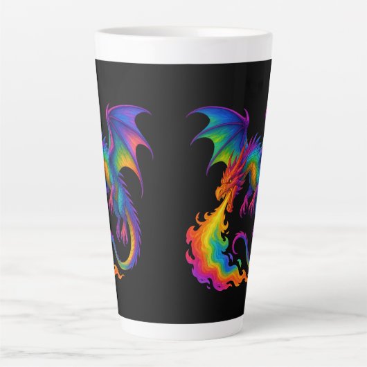 Regenboogdraak ademt kleurrijke vlammen fantasie latte mok (Voorkant)
