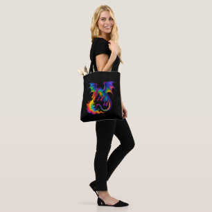 Regenboogdraak ademt kleurrijke vlammen fantasie tote bag