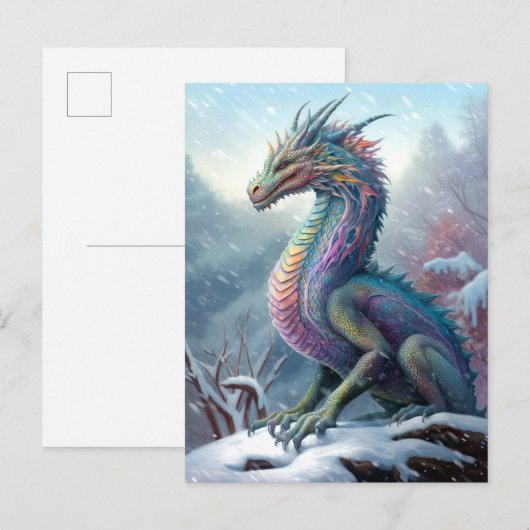 Regenboogdraak in de sneeuwvloed briefkaart (Voorkant / Achterkant)