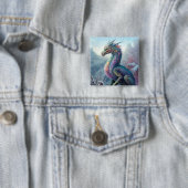 Regenboogdraak in de sneeuwvloed vierkante button 5,1 cm (In situ)