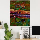 Regenboogdragonfly, Blauwgroen en paarse dragonfly Poster (Thuiskantoor)