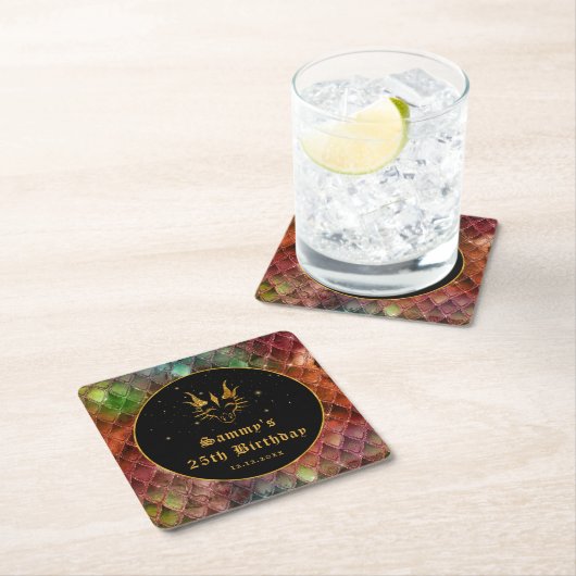 Regenboogdrakenschalen Gold Faux Glitter Birthday Kartonnen Onderzetters (Insitu)