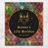 Regenboogdrakenschalen Gold Faux Glitter Birthday Wijn Etiket (Enkel label)