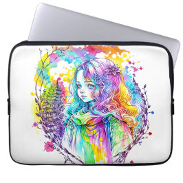 Regenboogdromen: de Waterverf muze Laptop Sleeve