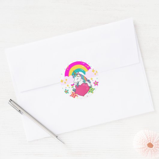 Regenboogeenheid met sterren ronde sticker (Envelop)
