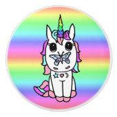 Regenboogeenheid met vlinder op neus keramische knop (Voorkant)