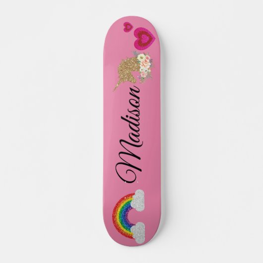 Regenboogeenhoorn met een grijs hart. persoonlijk skateboard (Voorkant)