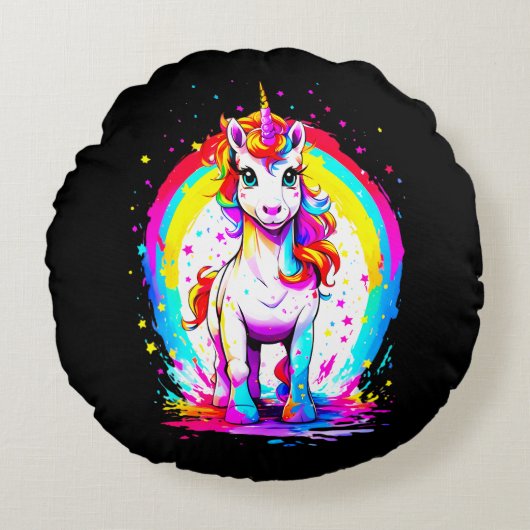 Regenboogeenhoorn Rond Kussen (Voorkant)