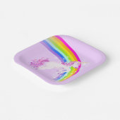 Regenboogeenhoorn springt paarse lucht papieren bordje (Gebogen)