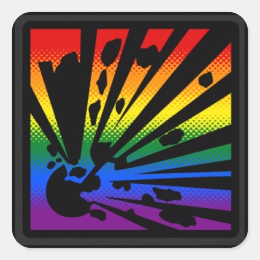 Regenboogexplosie Vierkante Sticker (Voorkant)