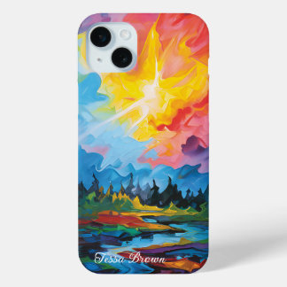 regenboogexpressionisme rivierlandschap iPhone 15 mini hoesje