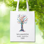 Regenboogfamilie voor gezinshereniging boodschappentas<br><div class="desc">Gezinshereniging Regenboogfamilie Boom Grocery Bag. Deze stijlvolle herbruikbare kruidzak is voorzien van een stamboom in de kleuren van de regenboog. Pas het aan met uw familienaam en het jaar. Dit unieke ontwerp is een afdruk van mijn familiemazaïek,  gemaakt van kleine stukjes helder gekleurd glas. Originele mozaïek © Michele Davies.</div>