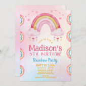 Regenboogfeest 5e verjaardag uitnodiging (Voorkant / Achterkant)