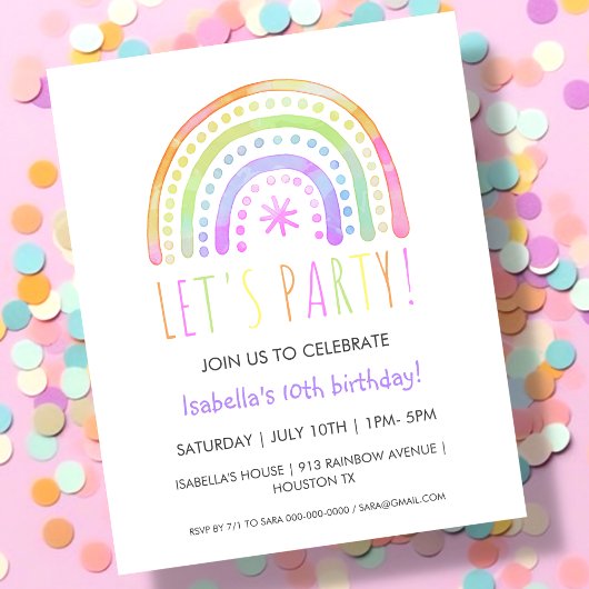 Regenboogfeest | Verjaardag Budget Invitation