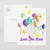 Regenboogfeest voor ballonnen viert Confetti Aankondigingskaart (Voorkant / Achterkant)