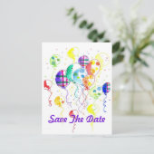 Regenboogfeest voor ballonnen viert Confetti Aankondigingskaart (Staand voorkant)