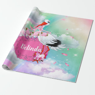 Regenboogfluffy wolken en strikken cadeaupapier