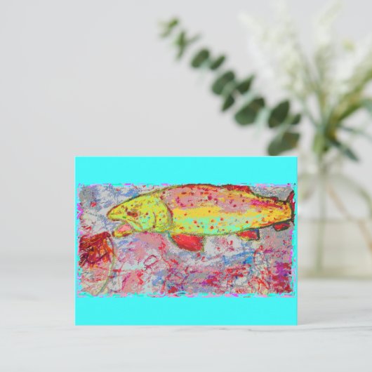 Regenboogforel blij vissen briefkaart (Staand voorkant)
