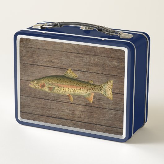  regenboogforel houtnerfmetalen lunchbox (Achterkant)