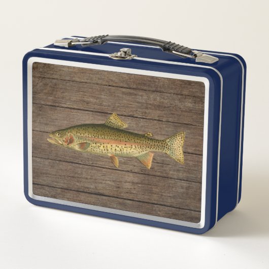  regenboogforel houtnerfmetalen lunchbox (Voorkant)
