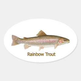 Regenboogforel (met titel) ovale sticker