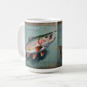 Regenboogforel, rustiek, cabine vibe, boerderij st koffiemok (Voorkant links)