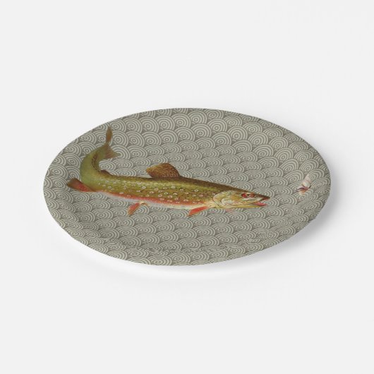  regenboogforel vliegen papieren bordje (Gekanteld)